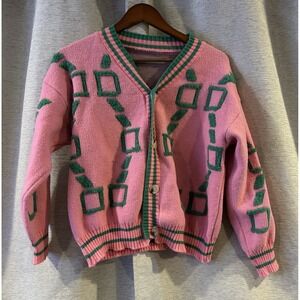 Unbranded Cardigan Large Pink & Green‎ AKA Sorority Sweater Vest
